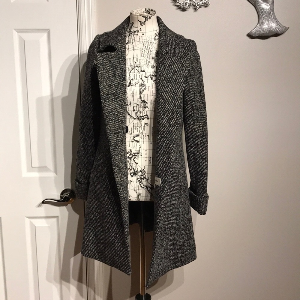 Trina Turk Wool texture tweed tricolor checker peacoat vintage Button tailored 4